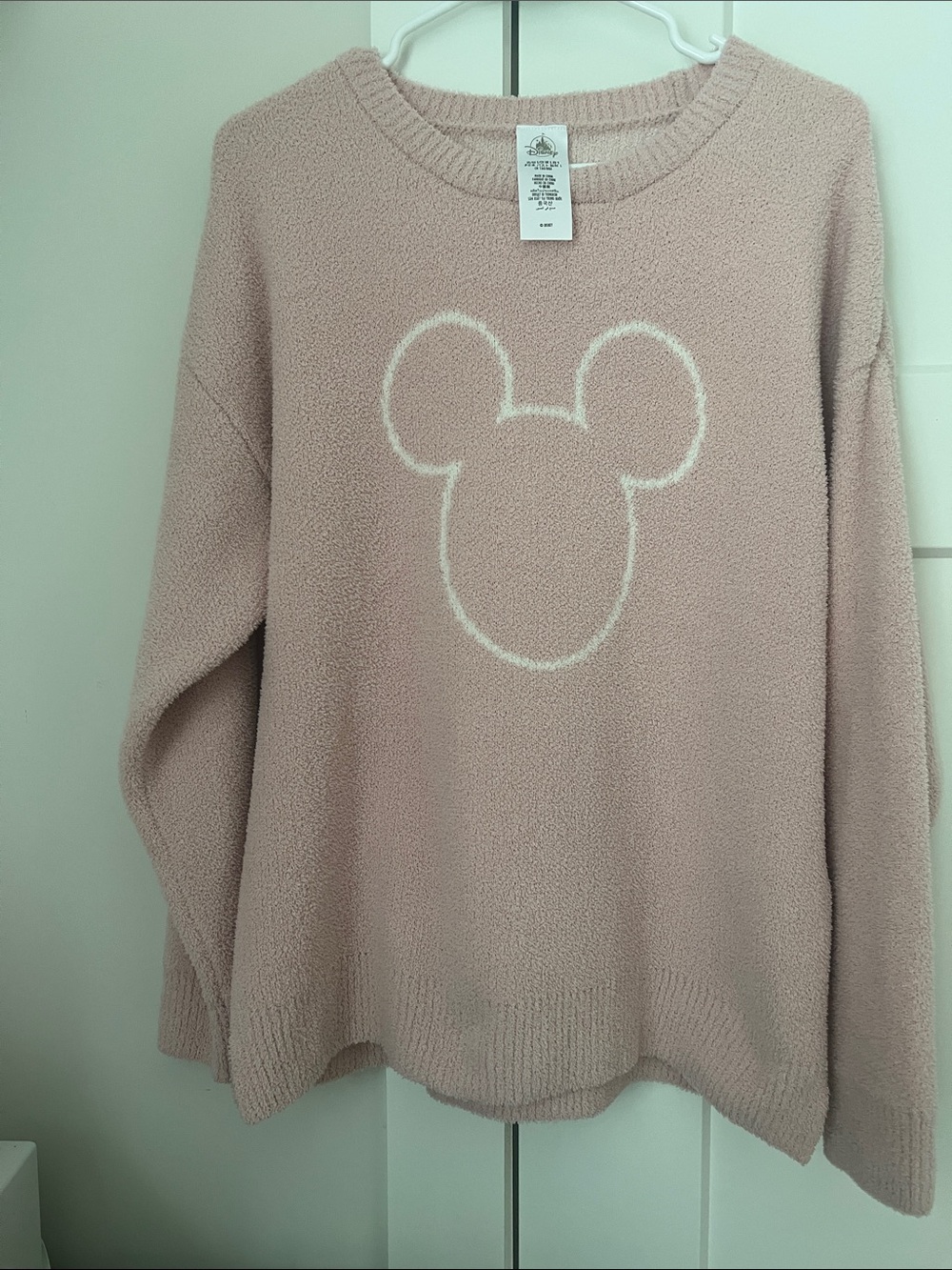 Cozy Pink Mickey Outline Crewneck Sweater